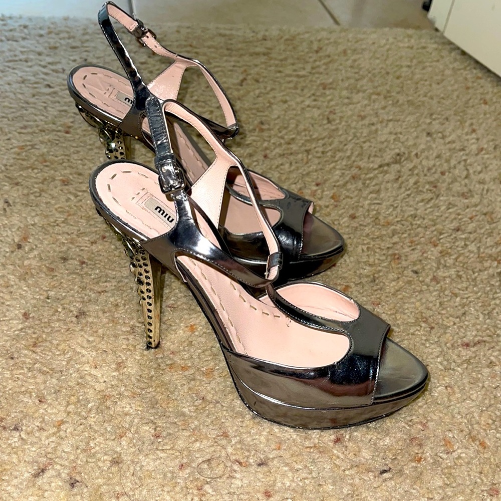 Miu Miu Swarovski Crystal Silver High Heels